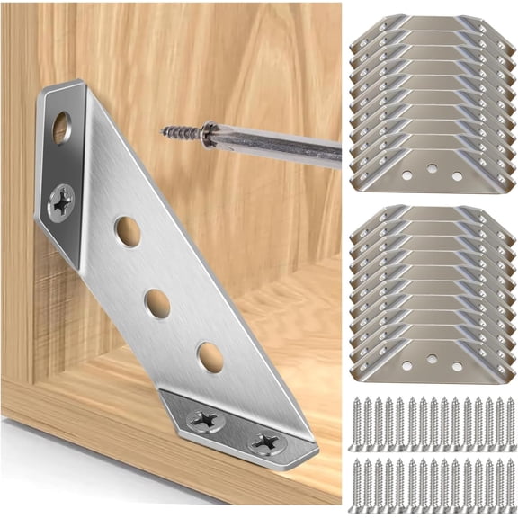 20-Pack Heavy Duty Stainless Steel L Brackets for Wood - 90 Corner Braces with Screws Included, for Furniture, Shelves, Cabinets & DIY Projects