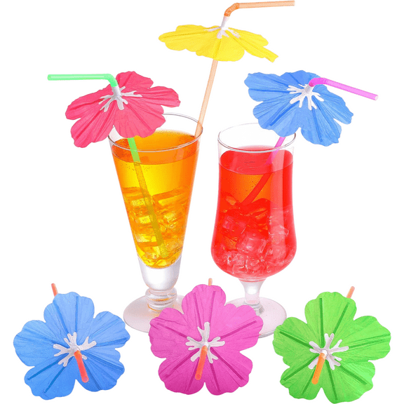 20 Pack Umbrella Drinking Cocktail Straws Summer Hawaiian Beach Party Tropical Drink Decorations Handmade Colorful Disposable Flexible Straws for Luau Parties