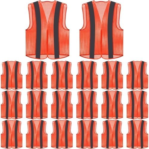 20 Pack High Visibility Reflective Safety Vest Construction Vest Strips Neon Mesh Universal Size for Men Outdoor (Orange)$$