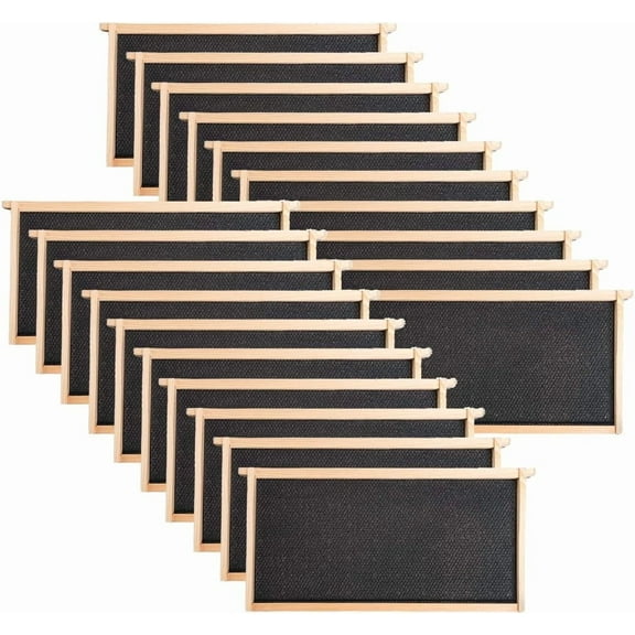 20 Pack Honey Bee Frames with 100% Beeswax Coated Food Grade Foundation Sheets, Complete Unassembled Deep Beehive Frames and Foundations