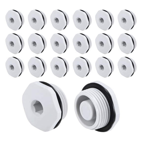 20-Pack Inner Hex Head Pipe Plug End Cap, 3/4 NPT Nylon Garden Hose Stopper Connector Plug with Sealing Ring for Terminating Pipe Ends [White]