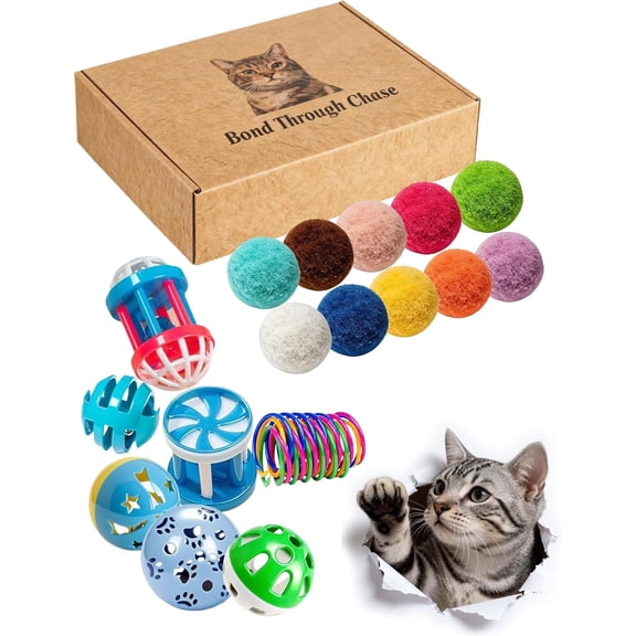 20 Pack Interactive Toys Jingle Balls Plush Balls Spring Toys