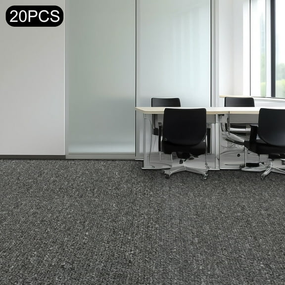 20-Pack Interlocking Carpet Tiles 19.7"x19.7" Dark Grey Floor Squares, 5.5mm Thick, DIY Cuttable, Covers 53.82ft, Noise-Reducing for Home & Office