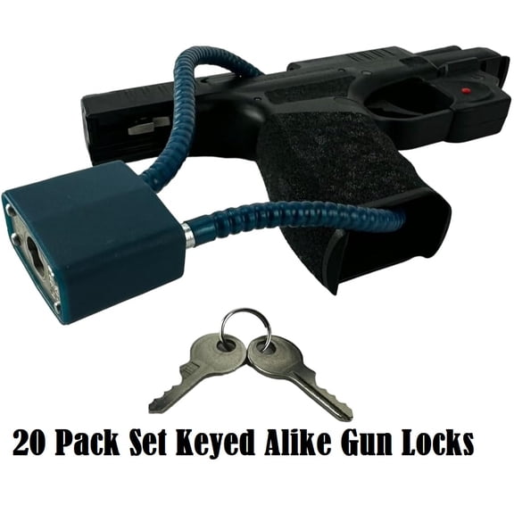 20 Pack KEYED ALIKE Cable Gun Locks with Keys 13.5" for Pistols, Shotguns Rifles