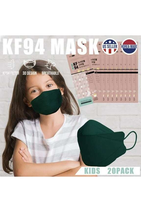 20 Pack! Kids Kf94 Green Face Mask Protective Cover Comfortable Breathable