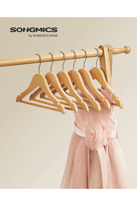 20 Pack Kids Wooden Hangers Baby Hangers Children's Coat Hangers with Pants Bar Natural and Silver