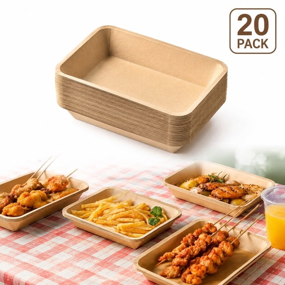 20 Pack Kraft Paper Serving Tray Heavy Duty Disposable Plate BBQ Party