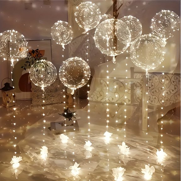 20-Pack LED Bubble Balloons, 10 Clear Balloons with 10 Light Strings