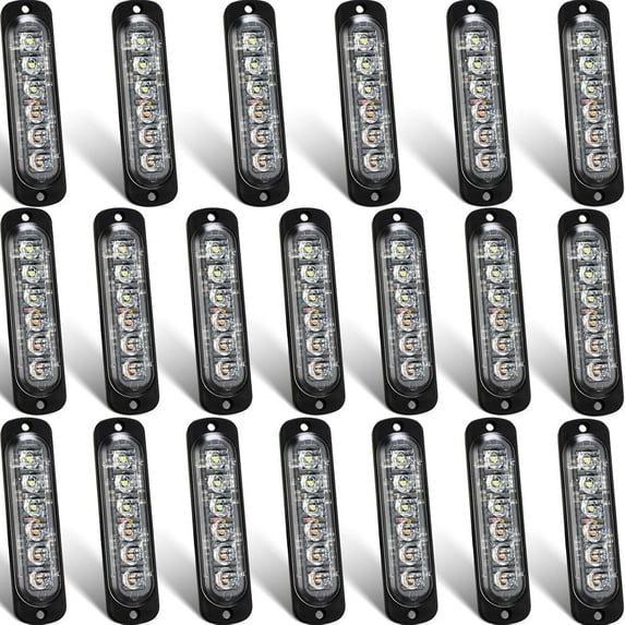 20 Pack LED Emergency Strobe Lights 6 LED Amber White Surface Mount Flashing Lights Warning Emergency Flashing Lights Construction Caution Lights for Truck off Road Car Firefighter Vehicles ATV SUV