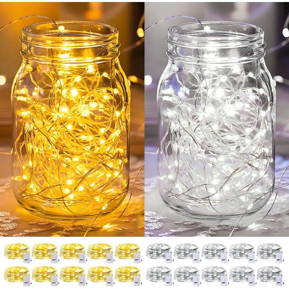 20 Pack LED Fairy Lights Battery Operated,7FT 20 LED Waterproof Mini Twinkle String Lights for Wedding Mason Jars Party Christmas Decorations,Warm White and White