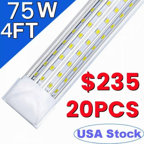 20-Pack LED Shop Light 4ft, T8, 50W Daylight White 6500LM Clear Cover, U Type