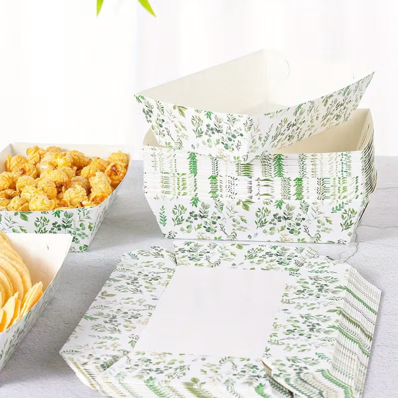20-Pack Leaf Pattern Paper Food Trays for Party BBQ Picnic Disposable ...