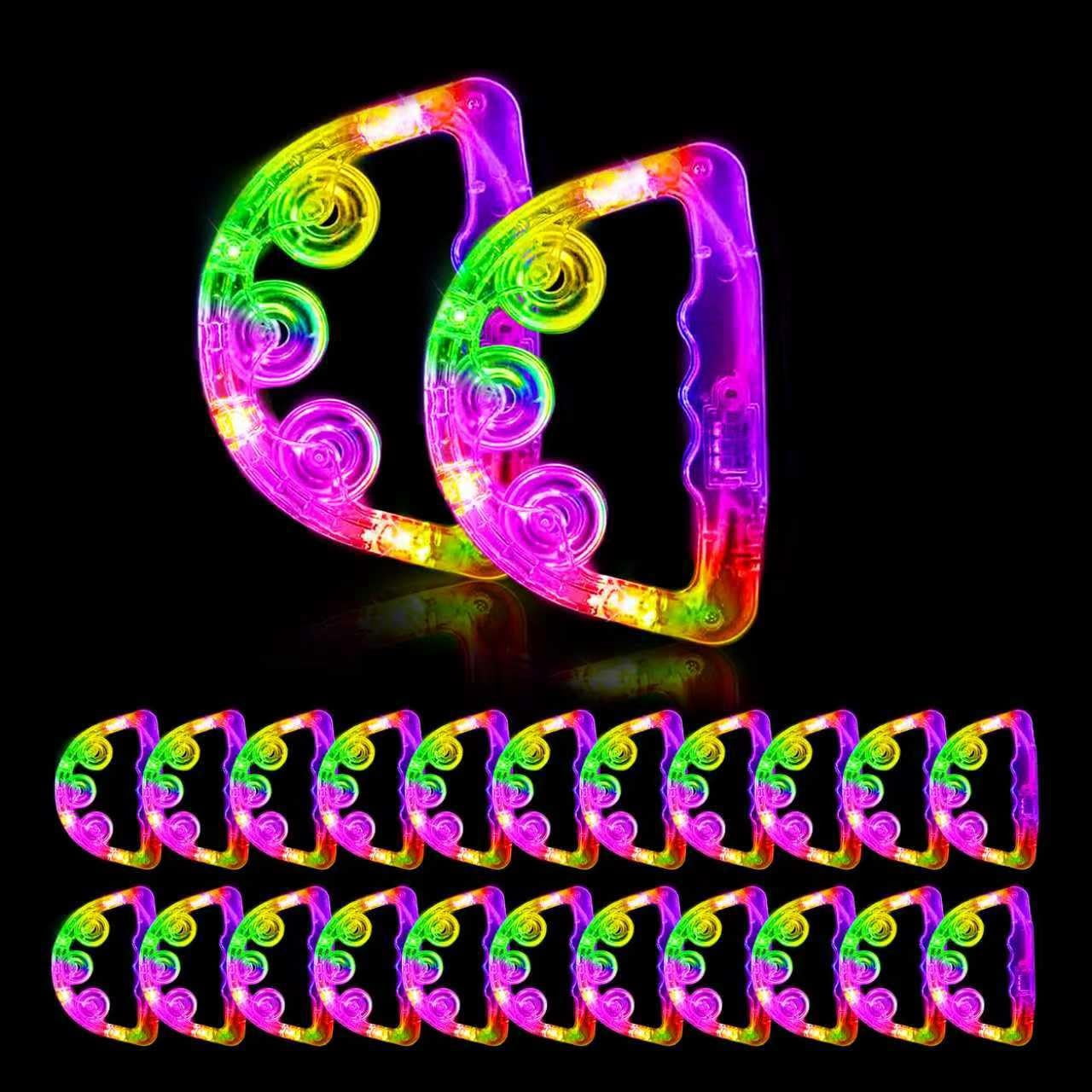 20 Pack Light Up Led Tambourine Glow In The Dark Handheld Percussion Musical Flashing Party Supplies For Adults Wedding Dance Floor Props Birthday Anniversaries Gifts (random Color)