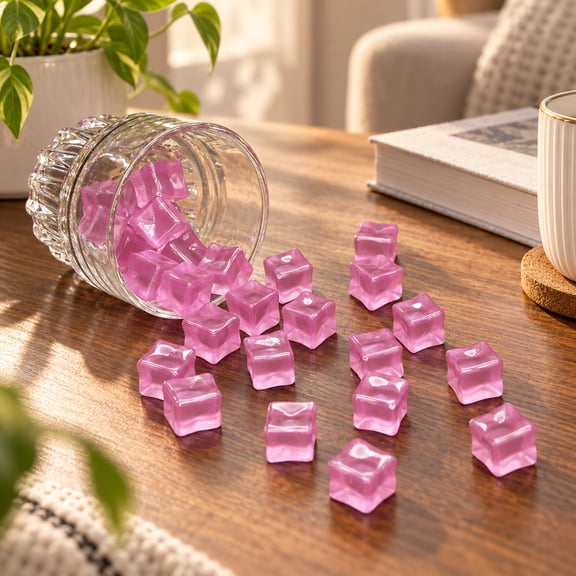20 Pack Light Up Ice Cubes with Reusable Acrylic Design,0.55 Inch,Light Purple,for Party Table Decorations