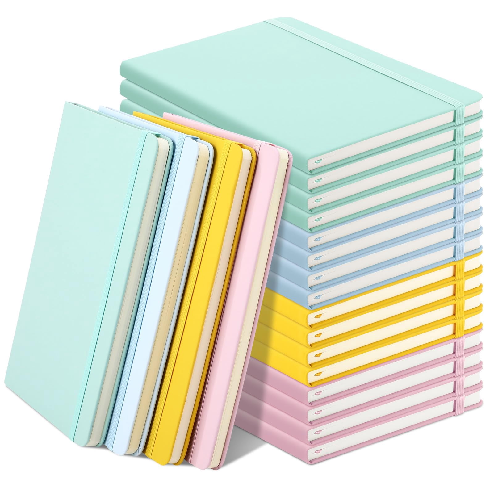 20 Pack Lined Journal Notebooks A5 Hardcover Executive Notebook 5.5" X 8.3" Pu Leather Wide Ruled Journals Bulk With Elastic Band For Home Business Office School Supplies(4 Pastel Colors)