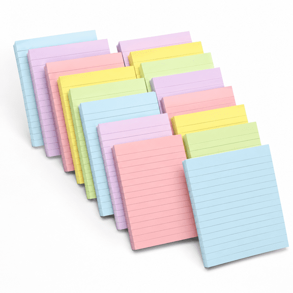 20 Pack Lined Sticky Notes 4x6 Inch Mixed Pastel Colors 1000 Total Sheets
