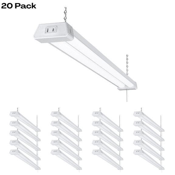 20 Pack Linkable LED Shop Light with Deep Reflector, 40W 5000K Daylight LED Ceiling Light with Pull Chain, ETL Listed, Surface Mount & Suspended Mount