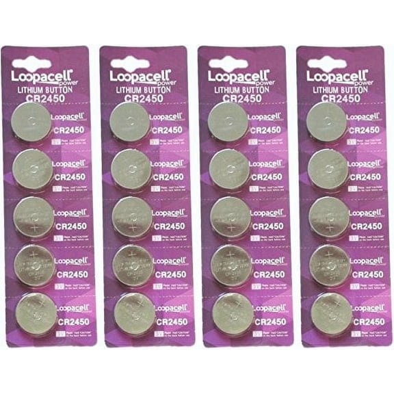 20 Pack Lithium Coin Battery - 3 Volt - For Keyless Entry and Remote Controls - CR2450 Size - Loopacell Brand