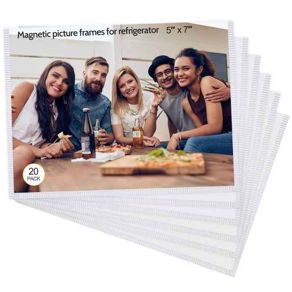 20 Pack Magnetic Picture Frames for Refrigerator, 5 x 7 Inch Reusable Magnetic Photo Frames with White Border, Clear PVC Picture Holders for Fridge, Locker, Office, School, and Home