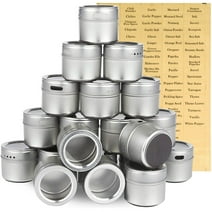 20 Pack Magnetic Spice Containers for Refrigerator with 94 Labeling Stickers, Seasoning Jars with Clear Sift and Pour Top Lids (3.4 oz)