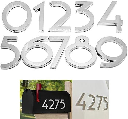 20 Pack Mailbox Numbers 0-9, 2 Inch High, Door Address Numbers Stickers for Apartment, House, Room, Office, Cars, Trucks, Silver Plating Process Number Sign