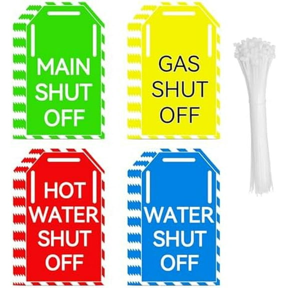 20 Pack Main Shut Off Valve Tag with Ropes Plastic Valve Identification Tag 3x5 Inch-Gas Shut Off Water Shut Off Hot Water Shut Off Tags