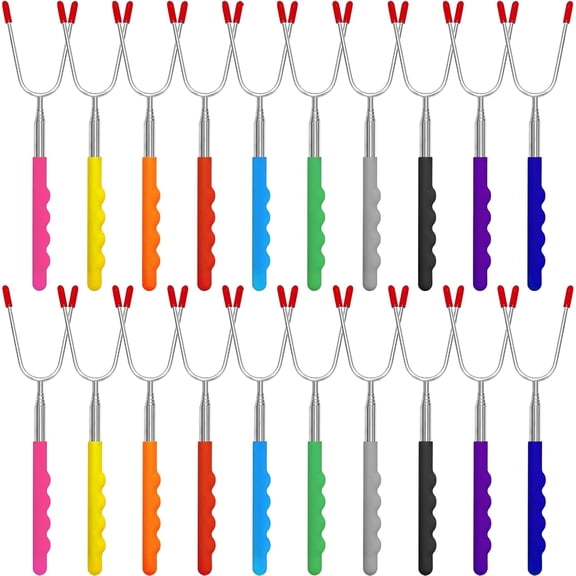 20 Pack Marshmallow Roasting Sticks for Fire Pit, 34" Smores Sticks Skewers with Rubber Handles, Stainless Telescoping Marshmallow Skewers Hot Dog Fork Campfire Cooking Equipment Fire Pit Accessories