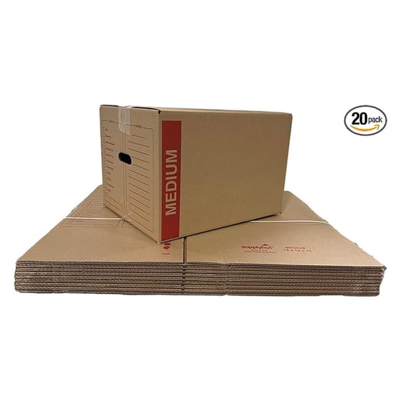 20 - Pack Medium Cardboard Moving Boxes 18x14x12 32 ECT With Handles