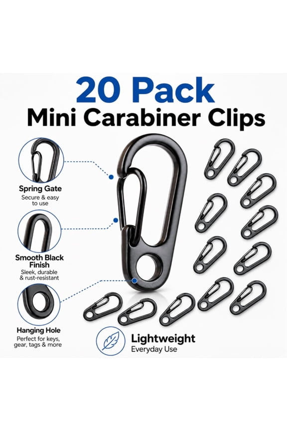 20 Pack Mini Carabiner Clips, Small Spring Snap Hook Keychains for Bags, Keys and Outdoor Gear, TIKA