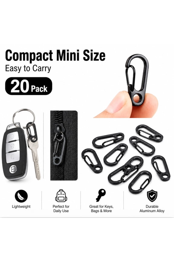 20 Pack Mini Carabiner Clips, Small Spring Snap Hook Keychains for Bags, Keys and Outdoor Gear, TIKA