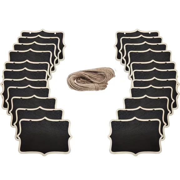 20 Pack Mini Chalkboard Tags with Hanging String, Erasable Wooden Signs for Labels
