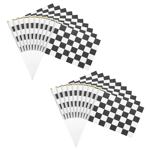 20-Pack Mini Checkered Flag, 8.5" x 5.5" Polyester Racing Hand Held Flags for Party/Garden [Black and White]
