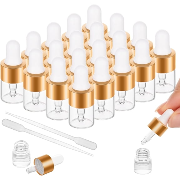 20 Pack Mini Dropper Bottle for Cuticle Oil, 1ml Small Sample Essential Oil Bottles Travel, Clear Empty Vails Cosmetic Perfume