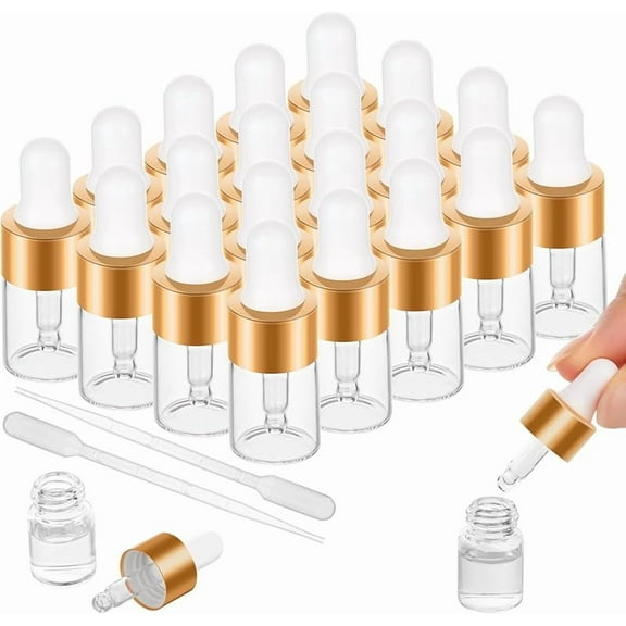 20 Pack Mini Dropper Bottle for Cuticle Oil, 2ml Small Sample Essential Oil Dropper Bottles for Travel, Clear Empty Vails for Cosmetic Perfume