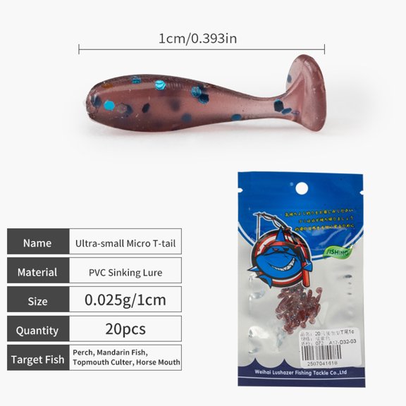 20-Pack Mini Fishing Lures Floating T-Tail Ribbed Worm Artificial Baits for Bass Mandarin Fish Topmouth Culter Freshwater Fishing Tackle for Professional Anglers