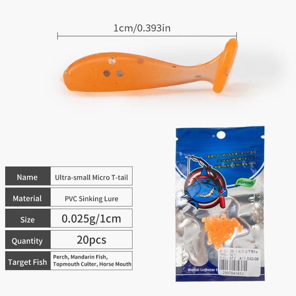 20-Pack Mini Fishing Lures Floating T-Tail Ribbed Worm Artificial Baits for Bass Mandarin Fish Topmouth Culter Freshwater Fishing Tackle for Professional Anglers