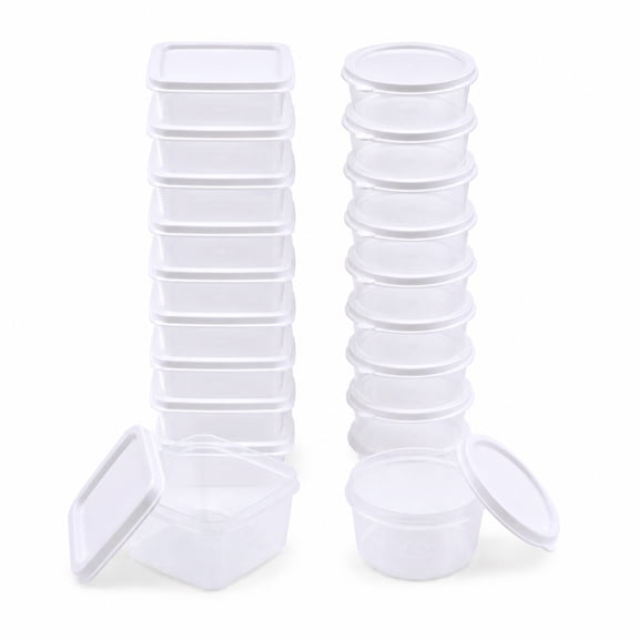 20 Pack Mini Food Storage Containers with Lids, 2.65 Oz BPA-Free Reusable Round & Square Snack Cups for Sauces, Meal Prep, Crafts & Pantry Organization