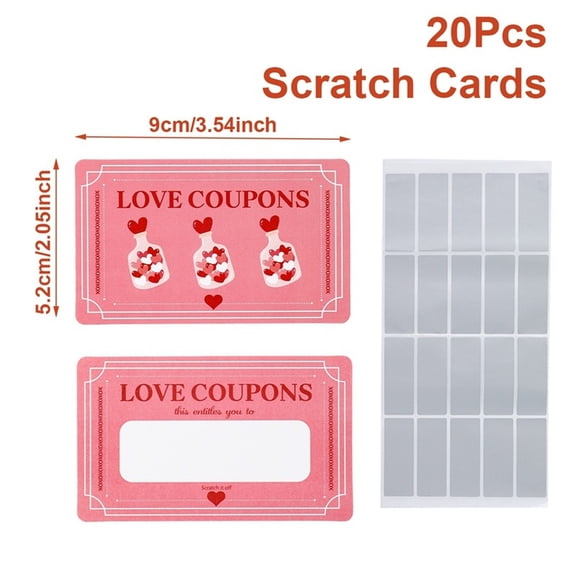 20 Pack Mini Pink Heart DIY Valentine Scratch Off Cards with Stickers, 2x3.5 Inch Love Notes for Classroom Gifts, Party Favors & Adults for Valentine's Day, Pink, Greeting Cards