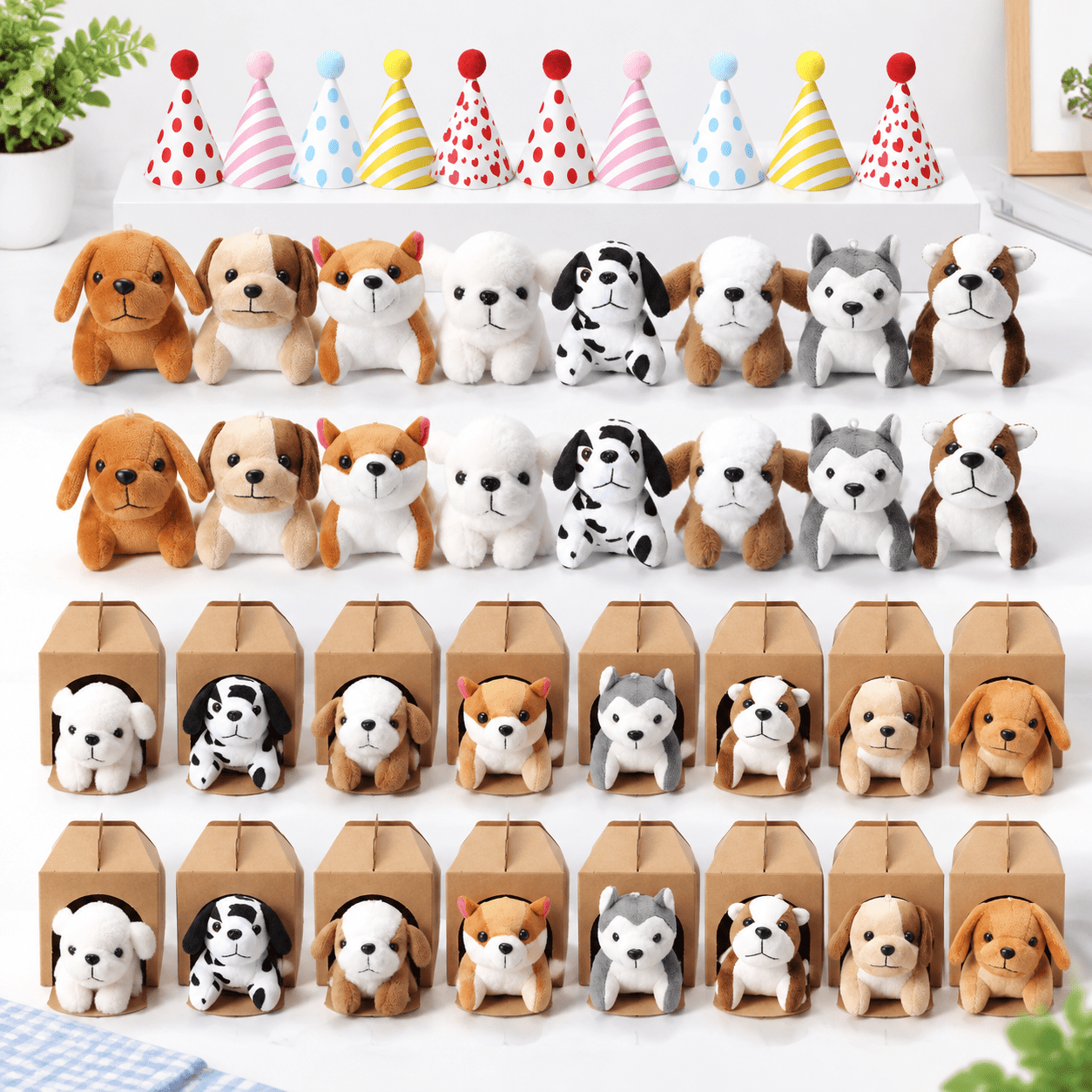 20 Pack Mini Plush Stuffed Dogs with Hats and Dog Homes, Cute Dog ...