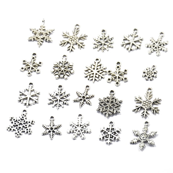20 Pack Mixed Snowflake Charms Pendants Lovely Antique Silver Bulk for DIY Craft Jewelry Making Crafting Earrings Necklace Bracelet Findings Gifts