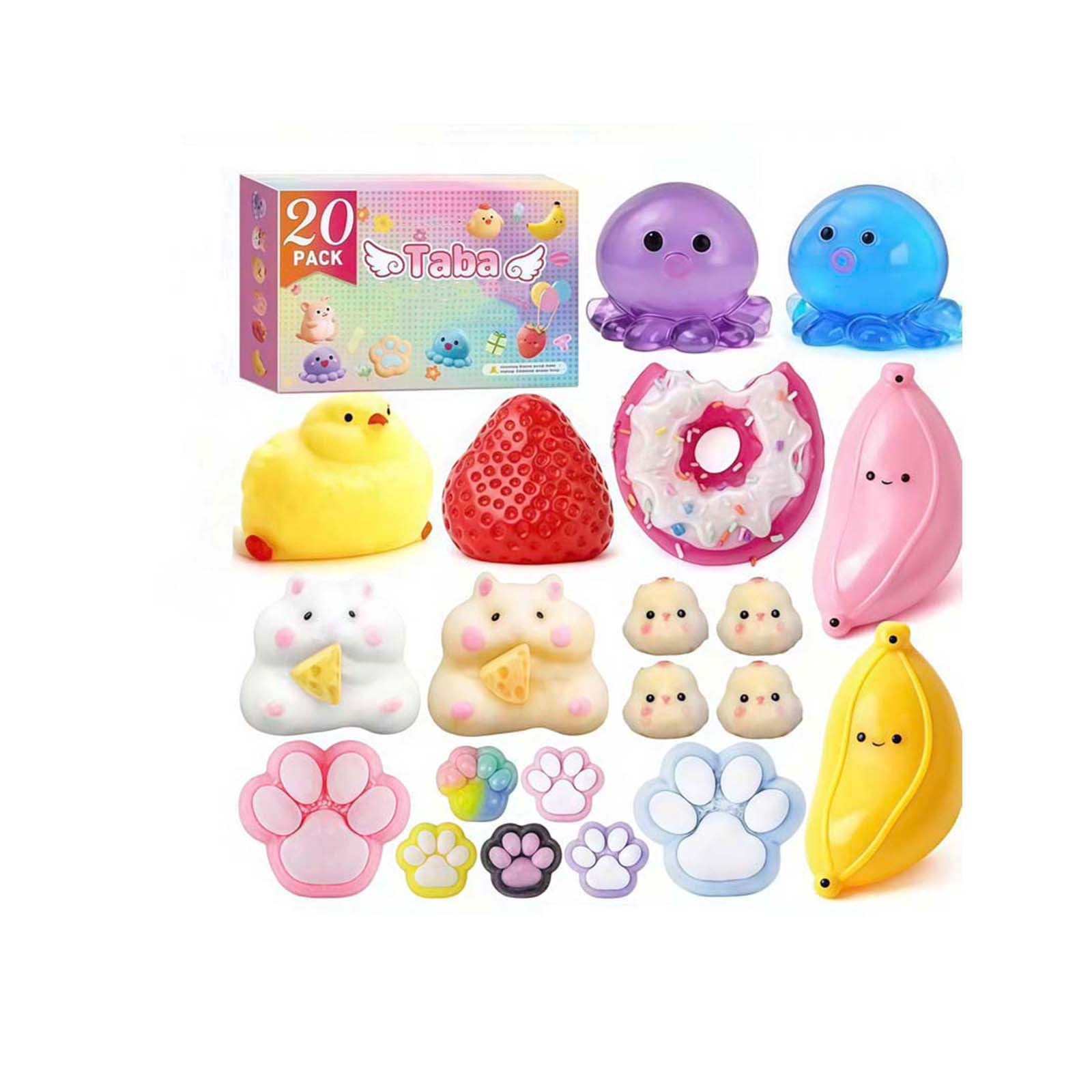 20-Pack Mystery Squishies Box Set, Soft Stress Relief Fidget, Sensory ...