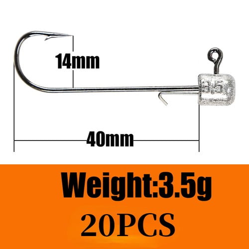 20 Pack NED Rig Jig Heads Fishing Hook Weedless Long Shank Secondary Hook 2g-14g
