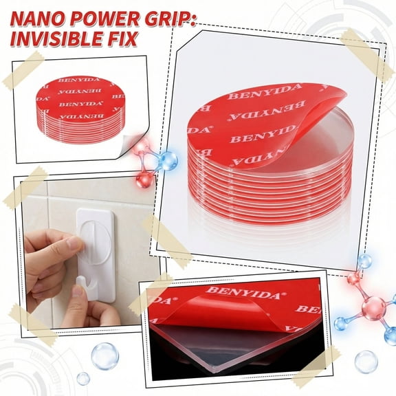 20-Pack Nano Double-Sided Adhesive Pads, Clear Removable Mounting Tape Circles, Heavy Duty Round Traceless Sticky Putty for Home and Office, 1.18 Inch