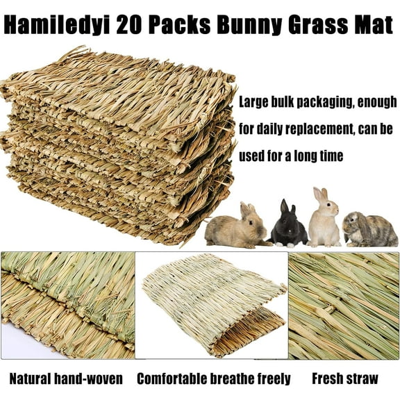 20 Pack Natural Straw Woven Mat for Small Pets - Chewable Bedding & Toy for Rabbit, Guinea , Hamster