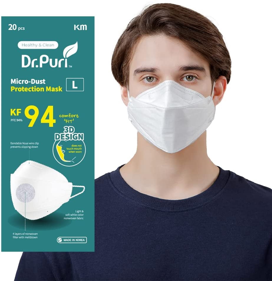20 Pack] New Micro-Dust Protection Face Premium Mask (KF94) White Large ...