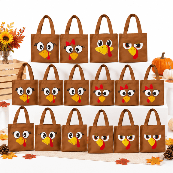 20 Pack Non-Woven Thanksgiving Turkey Gift Bags with Handles for Fall Party Favors
