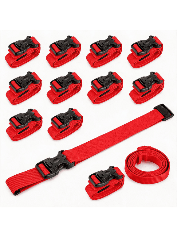 20-Pack Nylon Buckle Straps, 39.4" x 1" (100cm x 2.5cm) Adjustable Webbing Belts for Camping Gear & Backpacks, Red
