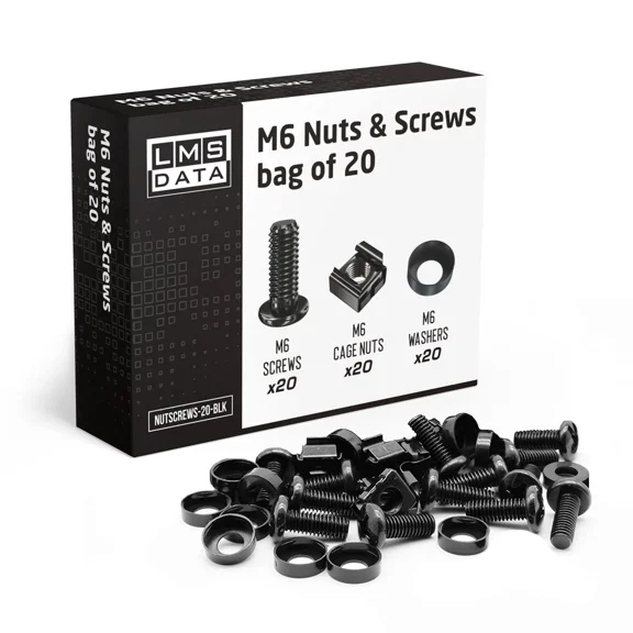 20-Pack Of Black M6 Cage Nuts & Screws For Rack Mount 20 Pack,