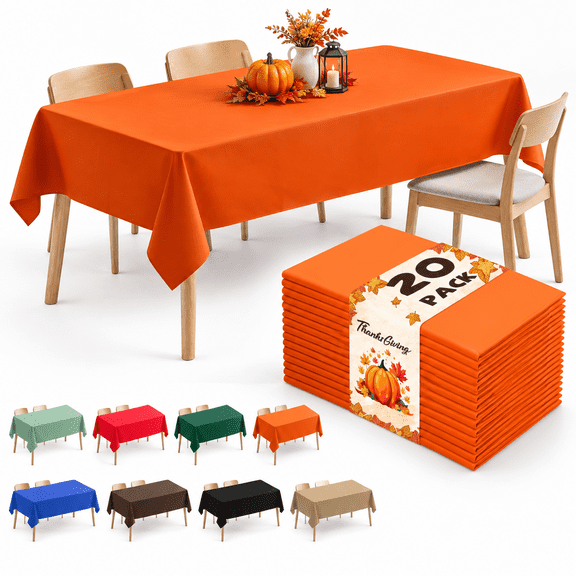 20 Pack Orange Disposable Plastic Table Cloth 54" X 108" Rectangle Tablecloth For 6 To 8 Foot Party Birthday Wedding Indoor Or Ou