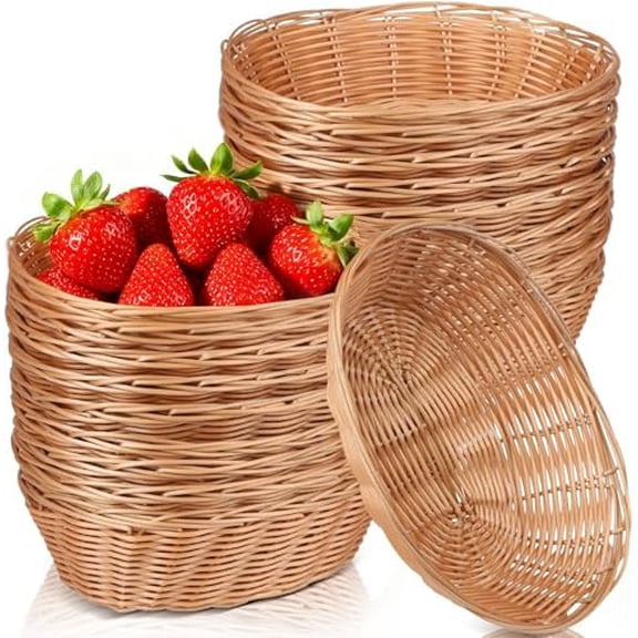 20 Pack Oval Poly Wicker Baskets  9.1 x 6 x 2.6 Inch Wicker Bread Baskets, Medium Size Gift Baskets for Kitchen, Restaurant, Fruit Storage, and Food Display$$Home Decor, Kitchen, & Other